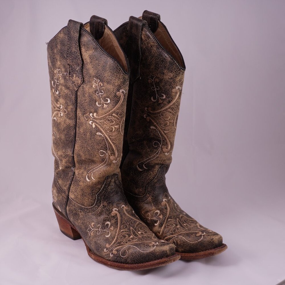 Circle G Women’s Western Boots Size 7 Brown Embroidered Square Toe